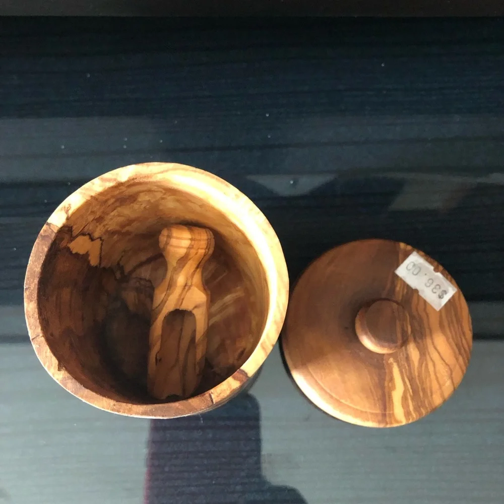 NATURAL OLIVE WOOD HONEY JAR